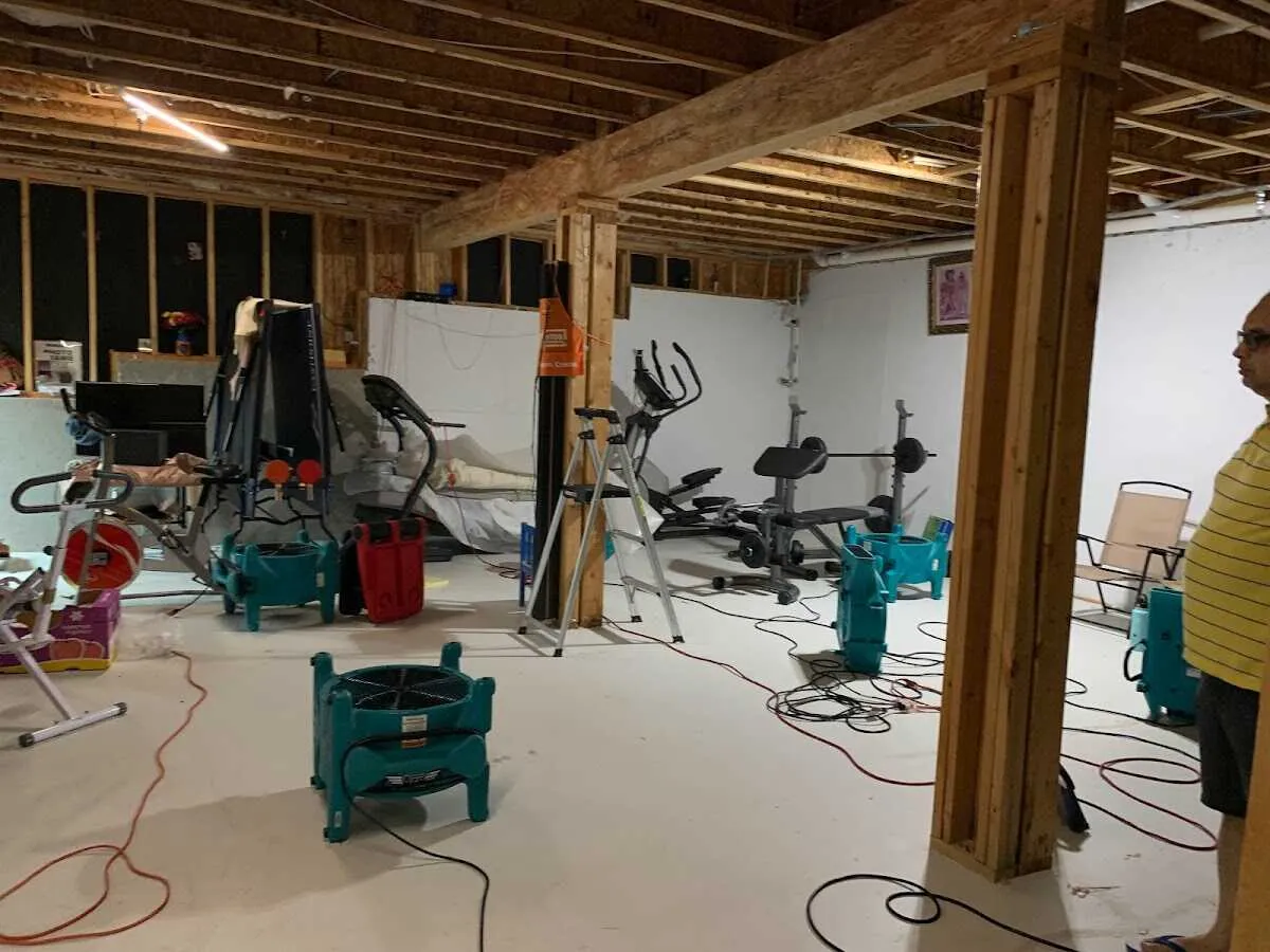 Basement drying equipment setup for Contents Cleaning & Restoration in Marshalltown